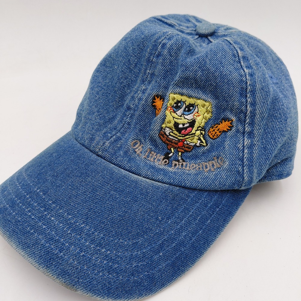 Vtg 2004 Nickelodeon Spongebob Squarepants Denim Baseball Cap Dad Hat Blue TV